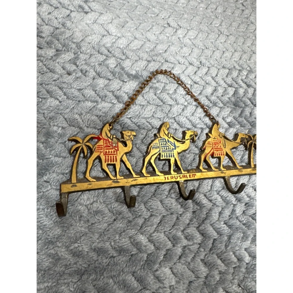 Vintage Brass Jerusalem Camel Wall Hook Rack 5‎ Hook Key Holder Souvenir Israel